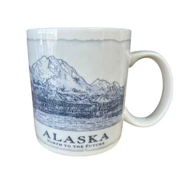 Starbucks 2008 Alaska North to the Future Ceramic 18 fl oz Mug Blue White Sketch - Picture 1 of 7